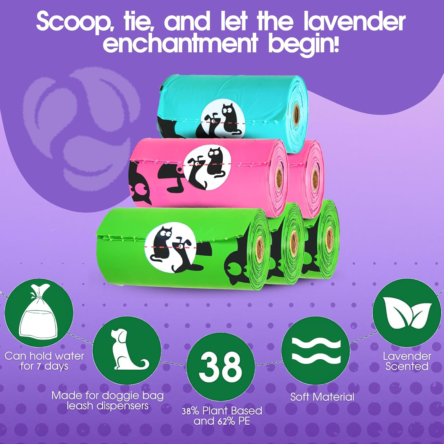 Pet N Pet 720 Counts Lavender Scented, Colorful Poop Bags for Dogs, 38% Plant Based & 62% PE Dog Poop Bags Rolls, Extra Thick Dog Waste Bag, Doggy Bag - Pet Explorer