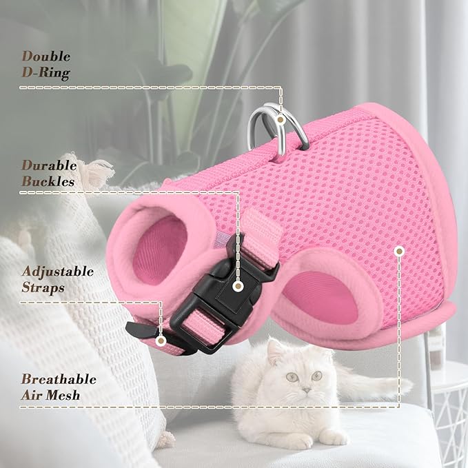 Athena Collection Adjustable Cat Harness with Velcro, Portable Small Sized Cat Vest Harness Breathable Comfy Escape Proof Cat Kitten Harness Pet Supplies for Outdoor Walking, Training, Pink