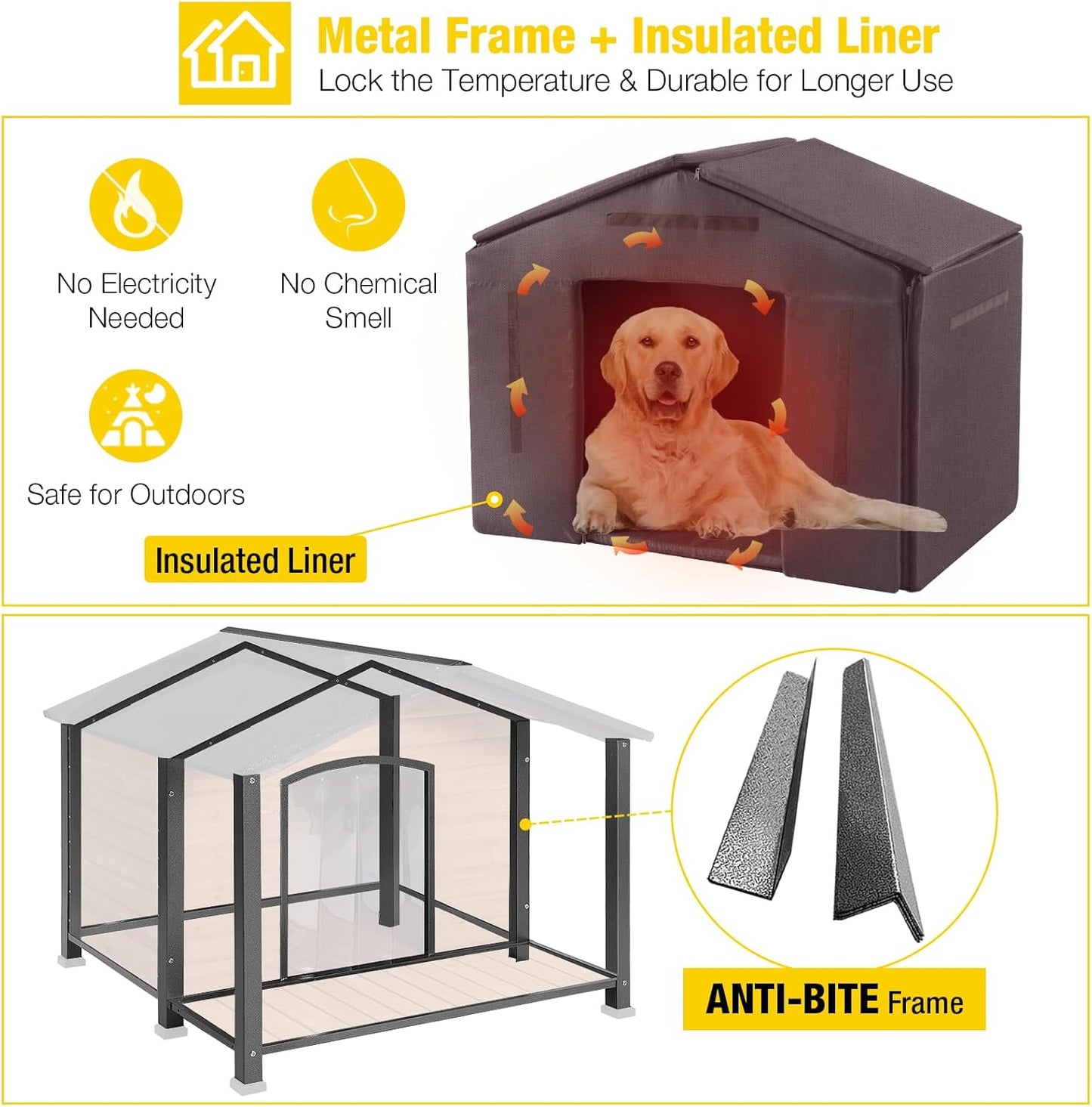 Aivituvin Outdoor Dog House with Chewproof Strong Metal Frame Insulated Outside Dog Kennel Weatherproof for Medium to Large Dogs, (41.5" L x 41.4" D x 34.1" H) - Pet Explorer