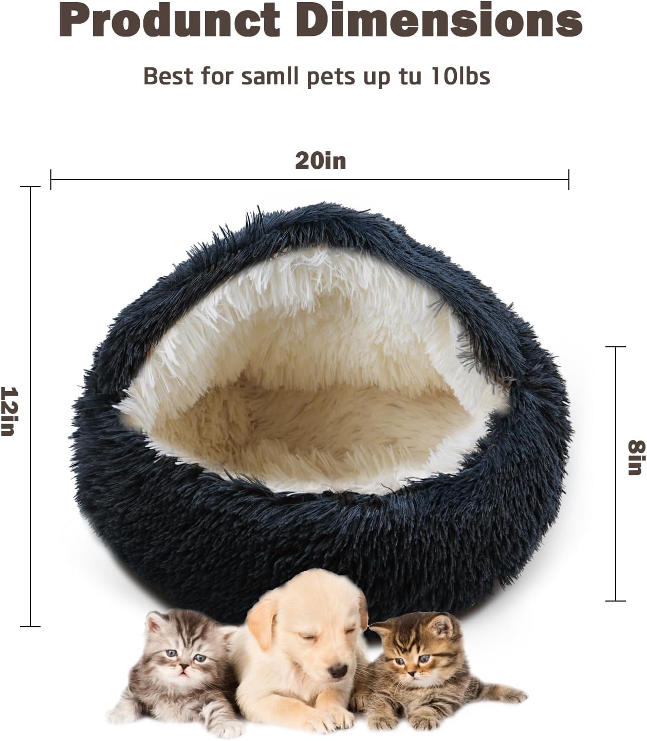 Cat Bed for Indoor Cats, Calming Cozy Cave with Self-Warming Plush, Entire Bed Machine Washable & Anti-Slip Base, Breathable Pet Bed for Small Cats&Dogs All Seasons (Dark Gray, 20 * 20inch) - Pet Explorer
