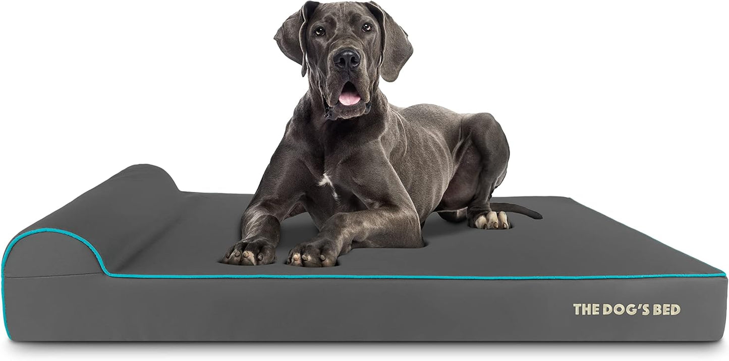 The Dog’s Bed Orthopedic Headrest Dog Bed XXL Grey/Blue 54x36, Memory Foam, Pain Relief for Arthritis, Hip & Elbow Dysplasia, Post Surgery, Lameness, Veterinary Approved, Waterproof Washable Cover - Pet Explorer
