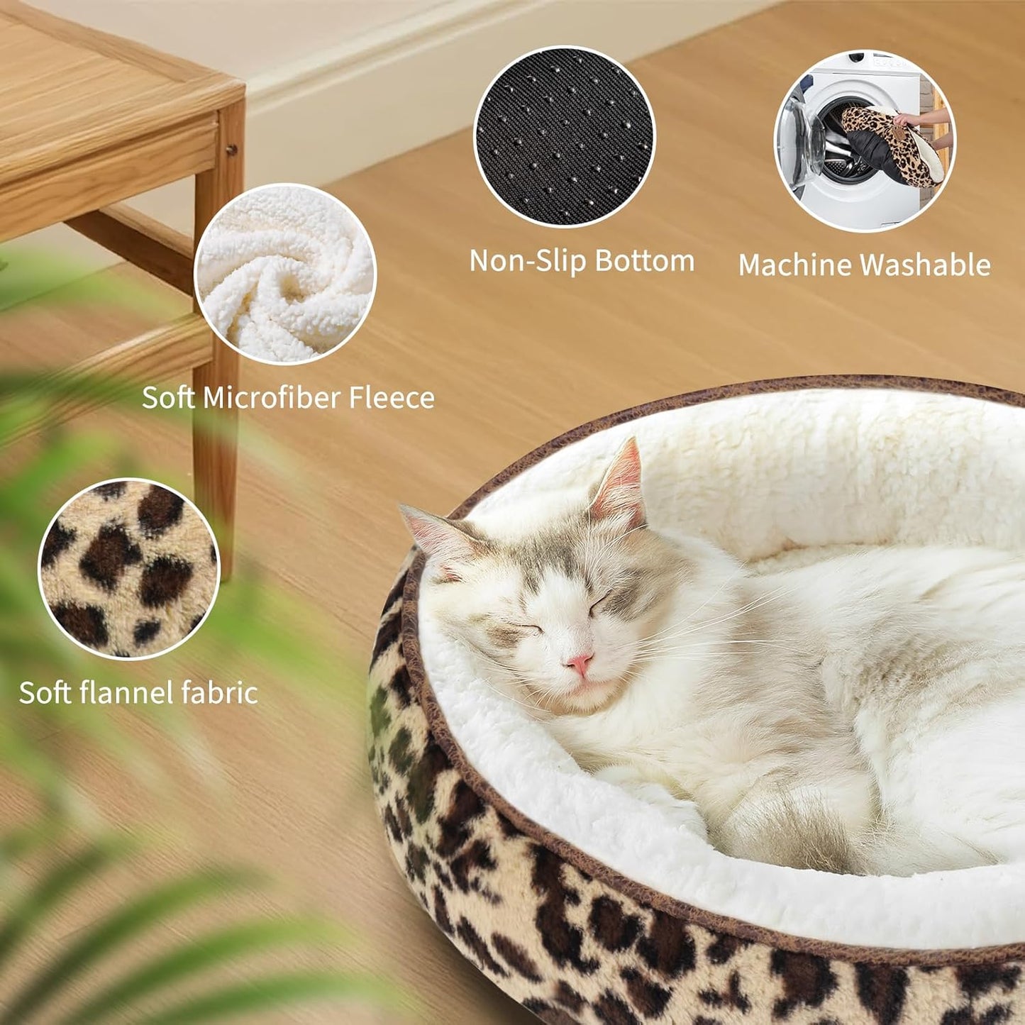 20in Leopard Round Cat Dog Bed Gift for Large Medium Small Dogs Cats, Machine Washable Sleeping Sofa, Non-Slip Bottom Breathable Soft Calming Pet Cuddler for Indoor/Outdoor/Car/Cage - Pet Explorer