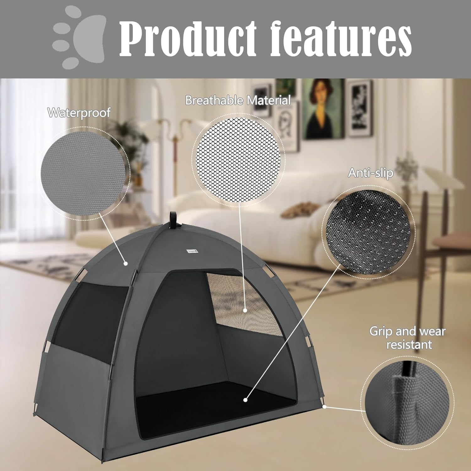Gray Extra Large Outdoor Cat and Dog Tent House, Waterproof, Washable, Indoor/Outdoor Cave Nest Bed - Pet Explorer