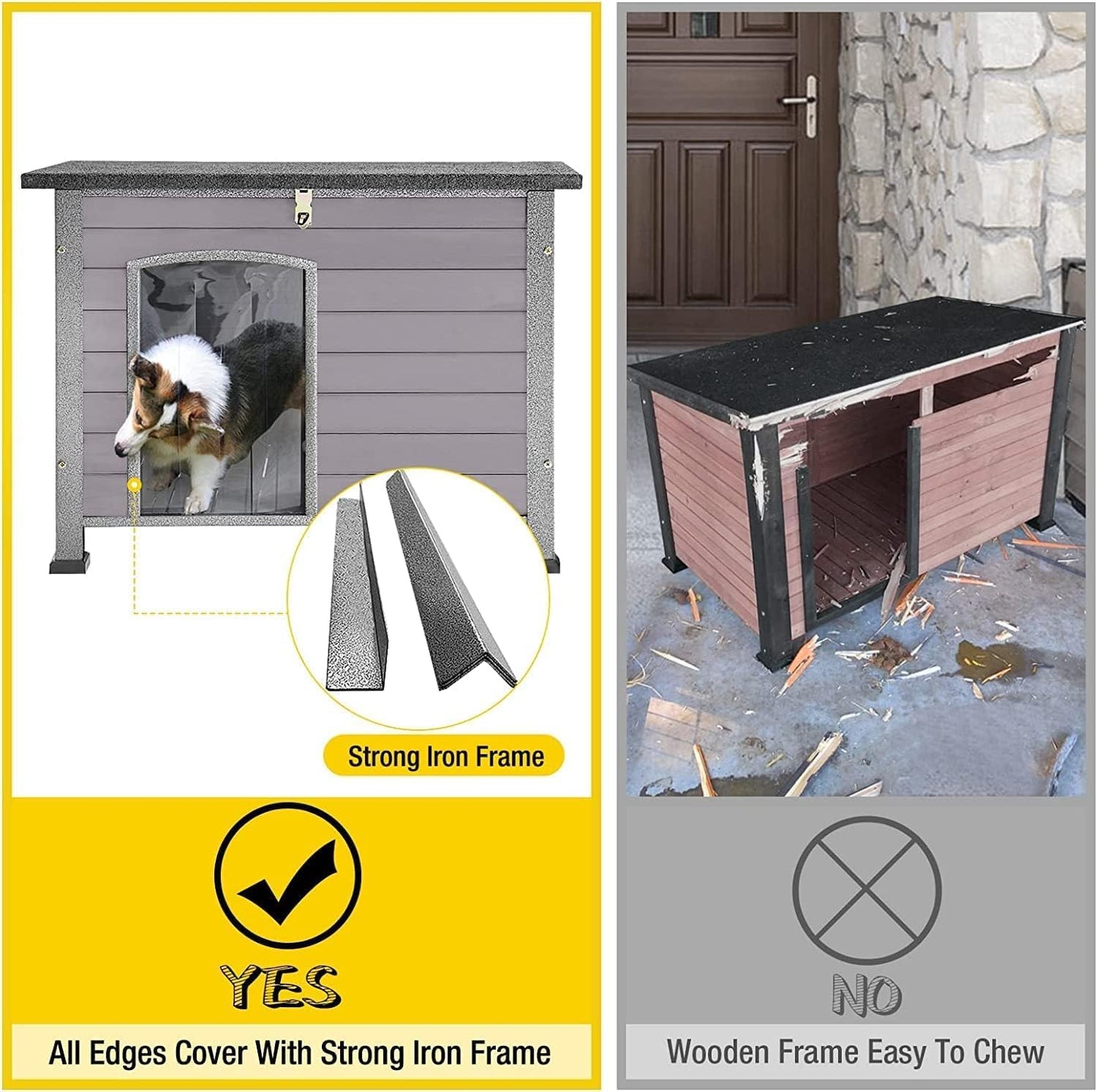 Aivituvin Dog House Outdoor Indoor Weatherproof Dog House for Small & Medium & Large Dogs with Unique All-Around Iron Frame＆Raised Feet（Grey） - Pet Explorer