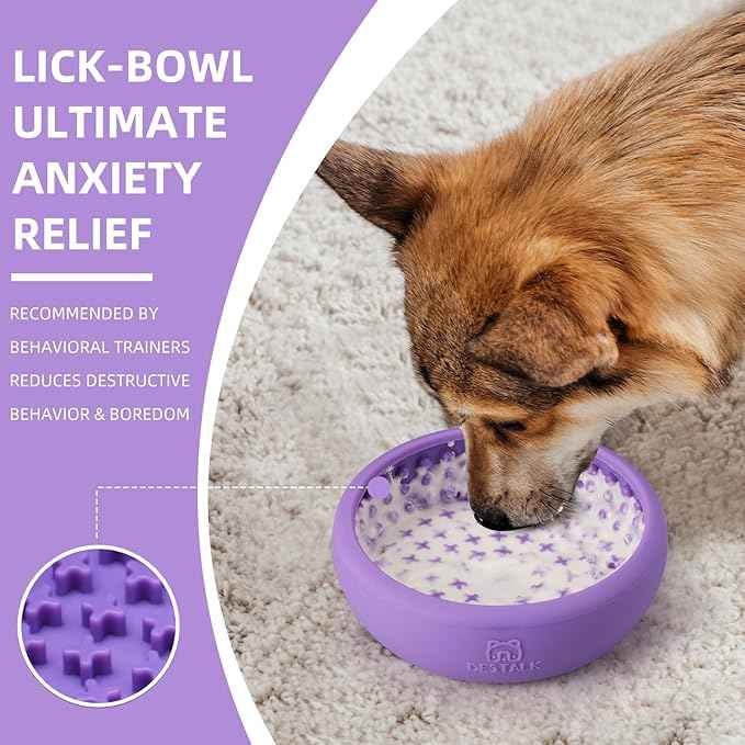 Dog Lick Bowl, Bestalk Anxiety Relief Lick Mat for Dogs, Non-Slip Freeze Licking Bowl Enrichment Puzzle Feeder for Distraction, BPA Free Silicone, Dishwasher Safe(Purple,L)