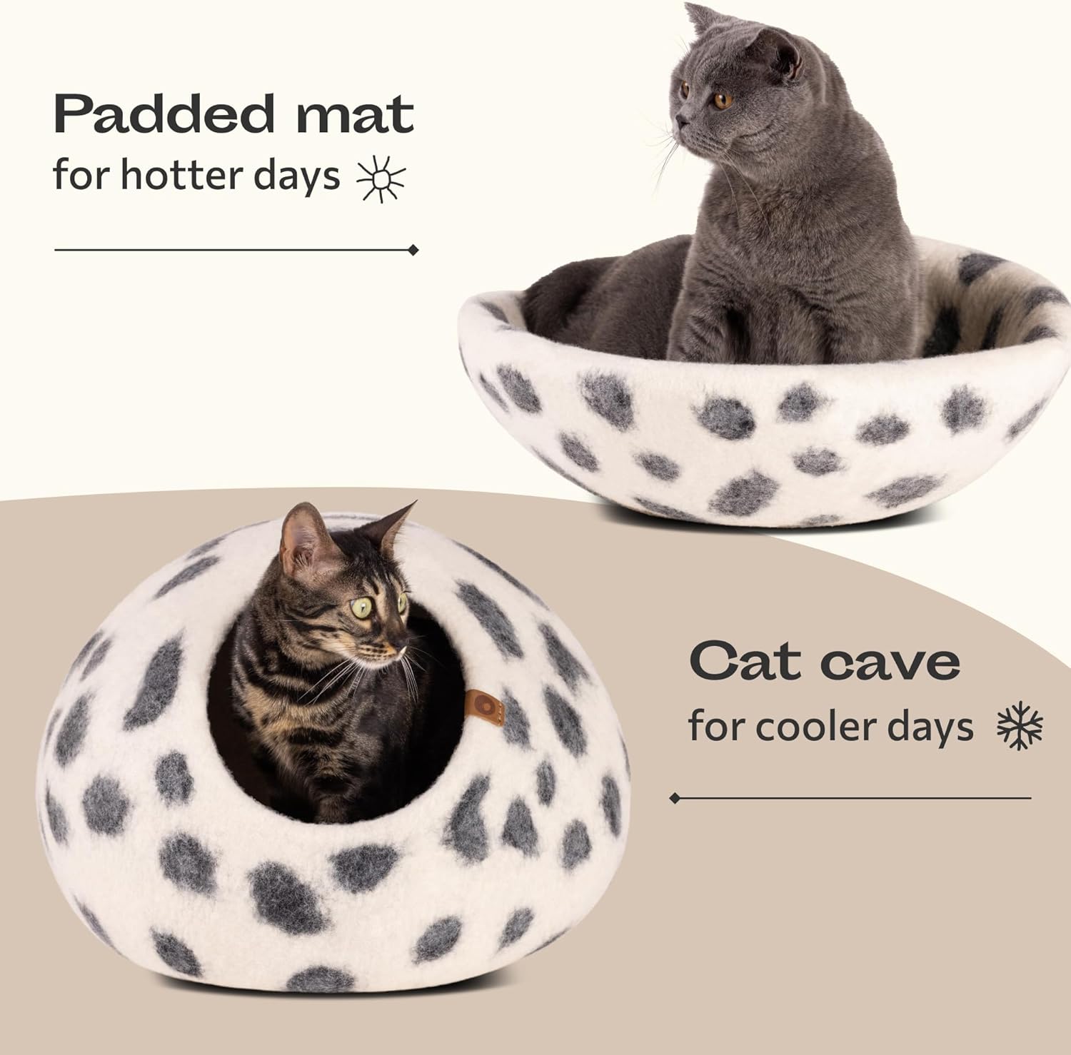 MEOWFIA Cat Cave – Premium Felt Cat Bed for Indoor Cats, Handmade 100% Merino Wool (Medium, Snow Leopard) - Pet Explorer