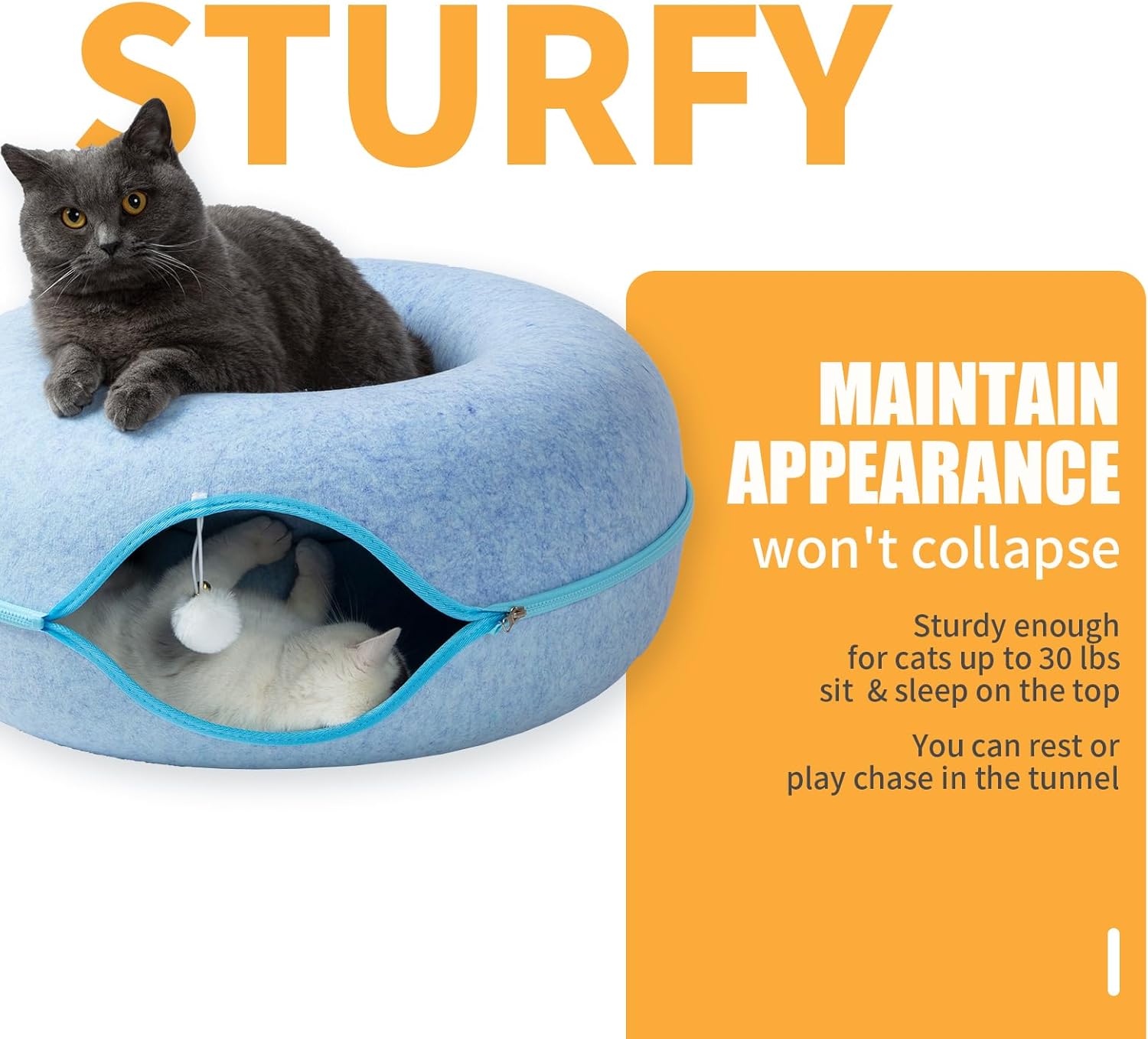 Jia Xi Cat Tunnel Bed and Hideout, Large Indoor Cat Condo with Cave (24 inch, Blue) - Pet Explorer