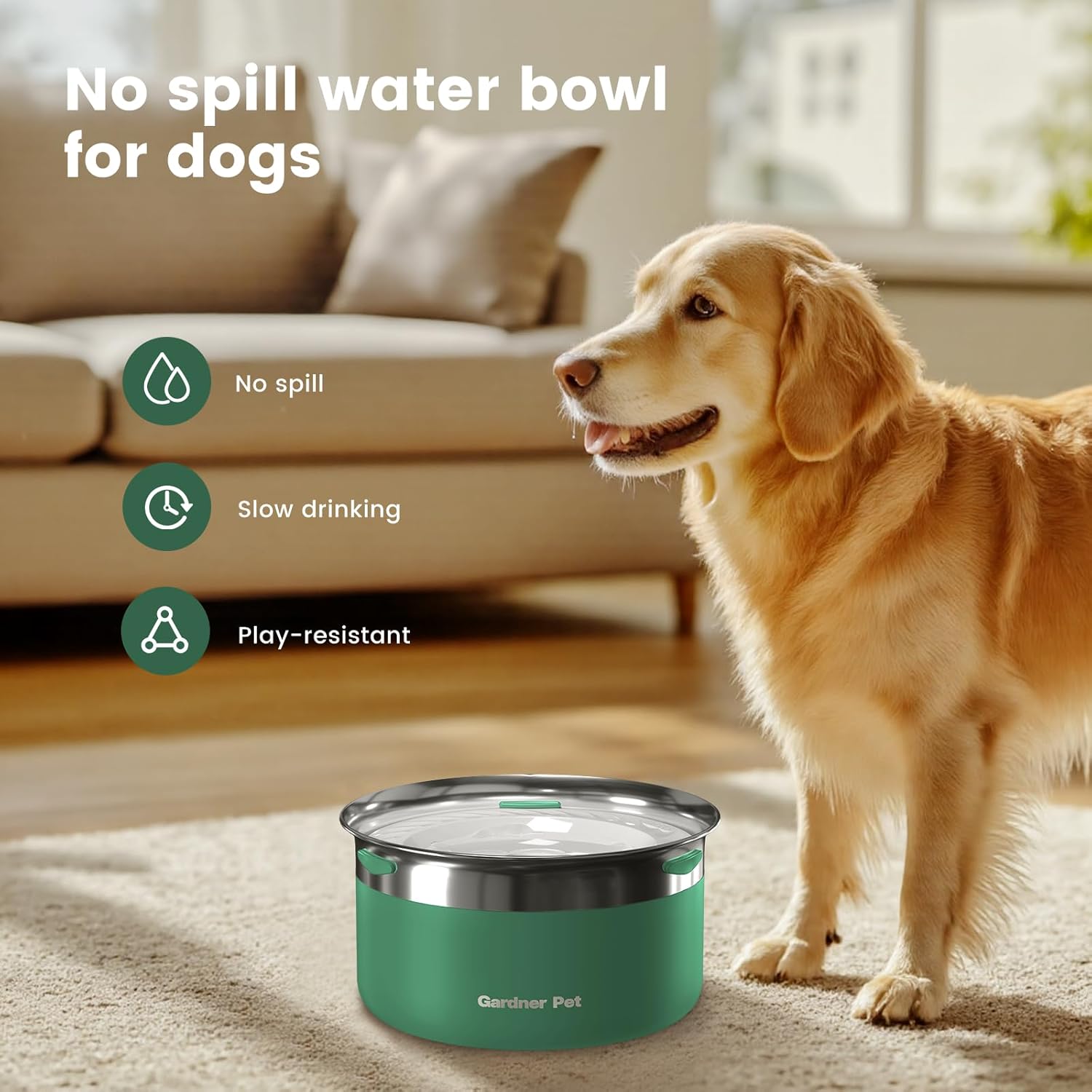 Gardner Pet Dog Bowls 1 Gallon (3.85L) Stainless Steel No Spill Dog Water Bowl, Slow Water Feeder Metal Bowls, Spill Proof Water Dispenser for Large Dogs, Promotes Healthy Hydration - Pet Explorer
