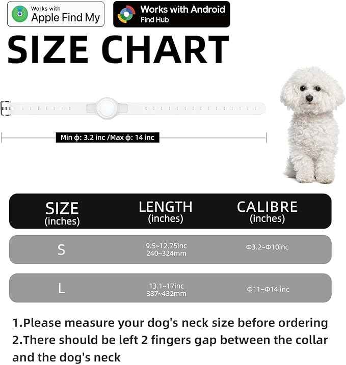 Silicone Dog Tracker Collar, Waterproof Bluetooth Pet Finder Works with Apple Find My & Google, Adjustable Collar for Small Dogs, Puppies & Cats, Fits 3.2”-14” Neck