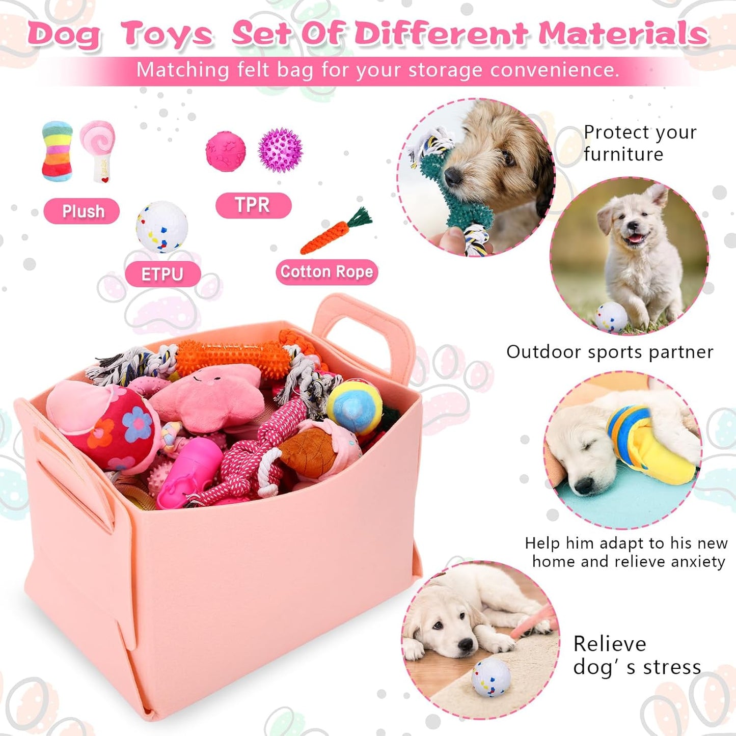 65 Pcs Puppy Supplies Starter Kit Small Dog Essentials Includes Dog Leash, Toys, Bowl, Brushes, Water Bottles, pet Blankets Puppy Accessories for New Welcome Gift Supplies(Cute,Pink) - Pet Explorer
