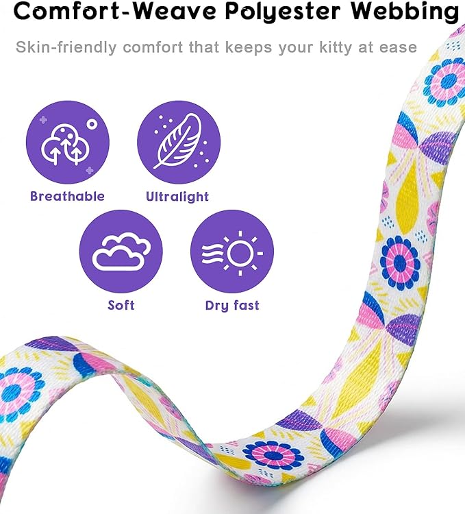 Halypet Cat Harness and Leash Set, Escape Proof 3-in-1 Adjustable Harness for Cats & Kitten, Soft Lightweight, Easy On & Control for Walking, Travel & Outdoor Use, Pastel Floral, Small