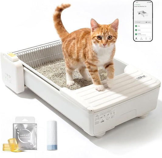 Self Cleaning Cat Litter Box, Open-Top Automatic Litter Box for Multiple Cats, Weight Sensors Safety Protection, Smart APP Control, Odor-Free Waste Disposal, Works with Bentonite Mineral Litter