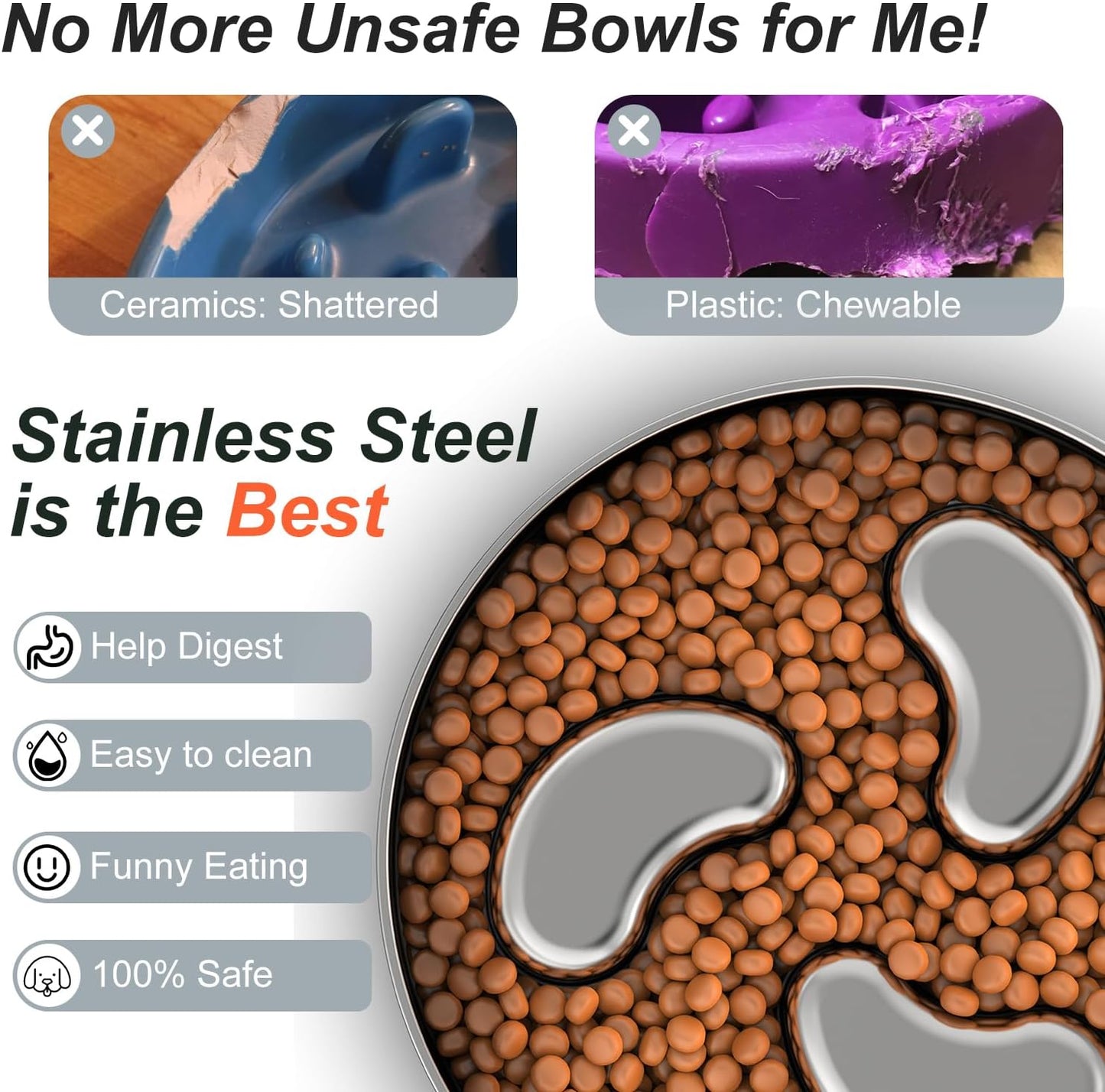 Slow Feeder Dog Bowl, 1Cups Stainless Steel Maze Bowl for Small Breeds, Non-Slip Base, Double Wall Food Grade Metal Dog Dish to Slow Eating - Pet Explorer