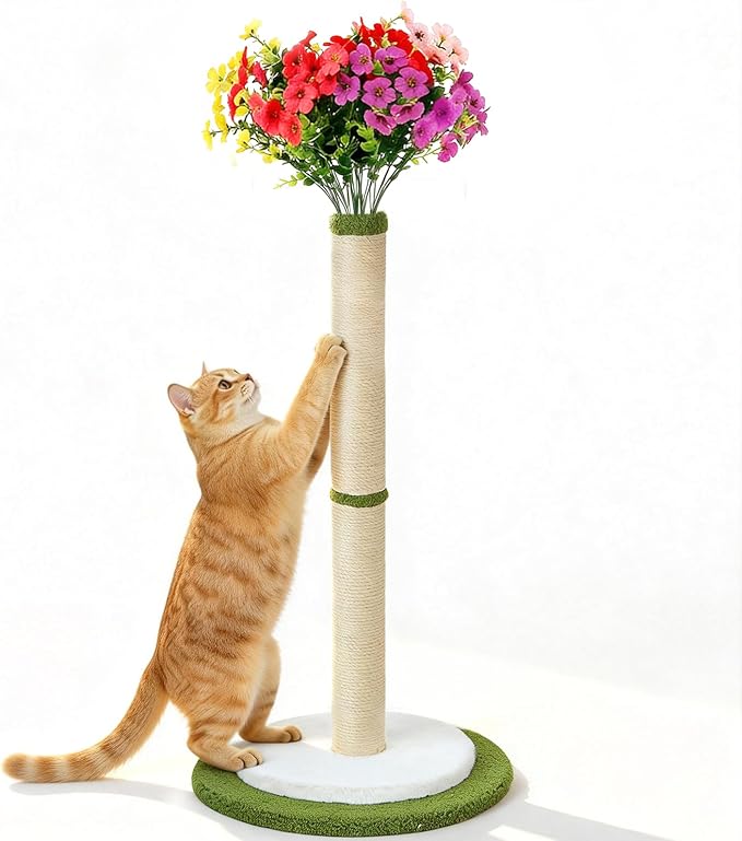 CWV 45" Tall Cat Scratching Post, Cute Violet Flower Cat Scratcher for Indoor Adult Cats & Kittens, Cat Tree Tower with Sturdy Base, Sisal Rope, Interactive Toys & Cat Gifts, Rascadores para Gatos