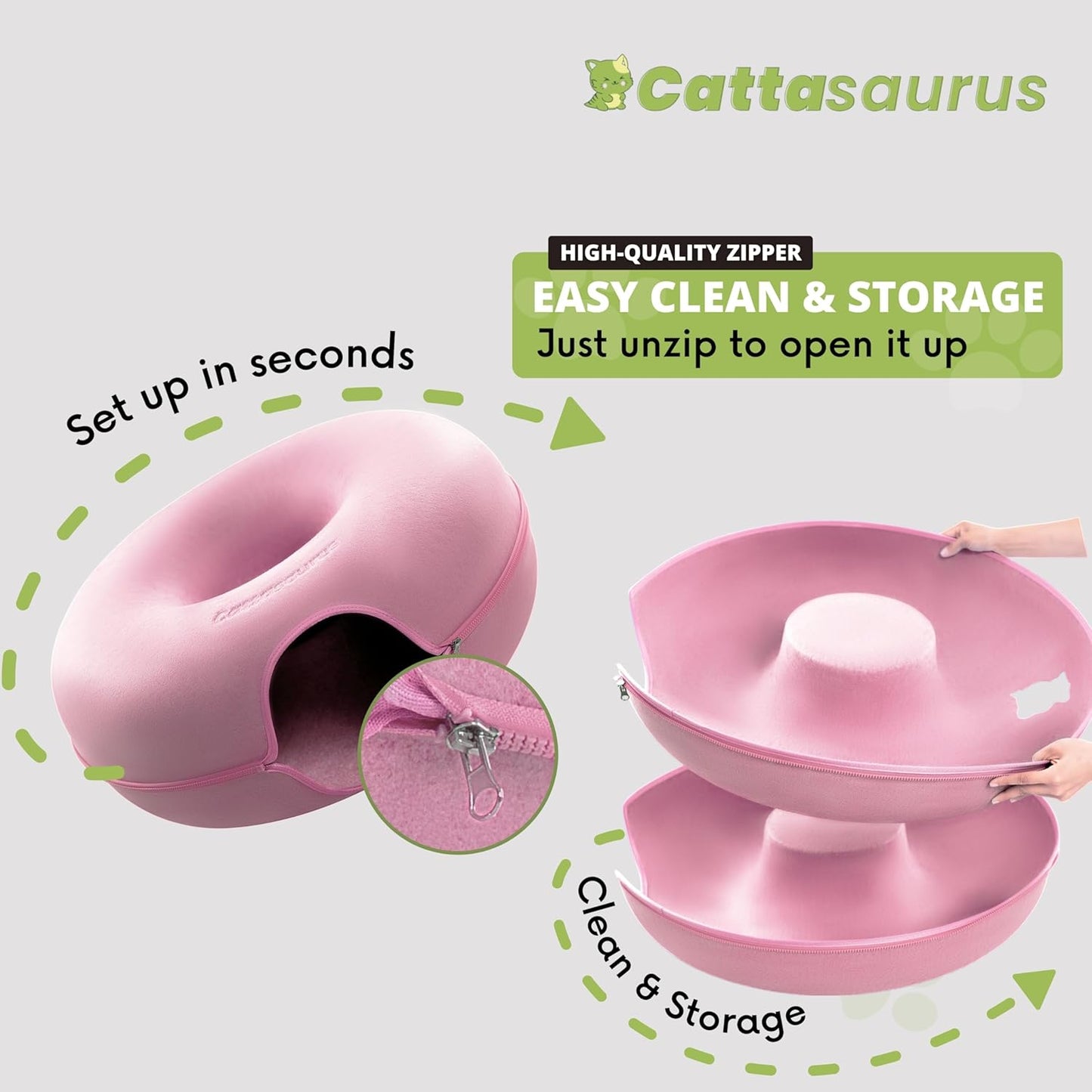 Cattasaurus Peekaboo Cat Cave for Multiple & Large Cats Up to 30-45 Lbs, Scratch Detachable & Washable Tunnel Bed, Comfy Donut Cat Cave (Pink, Jumbo) - Pet Explorer