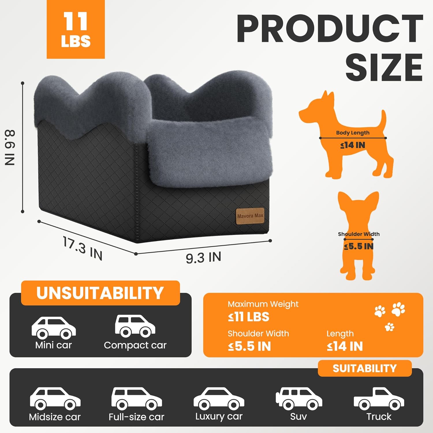 Portable Small Dog Seat for Car(Up to 11LB),Luxury Center Console Dog Car Seat Booster with Safety Tethers,Auti-Collapse Pet Travel Carrier for SUV,Truck.(Black/Grey) - Pet Explorer