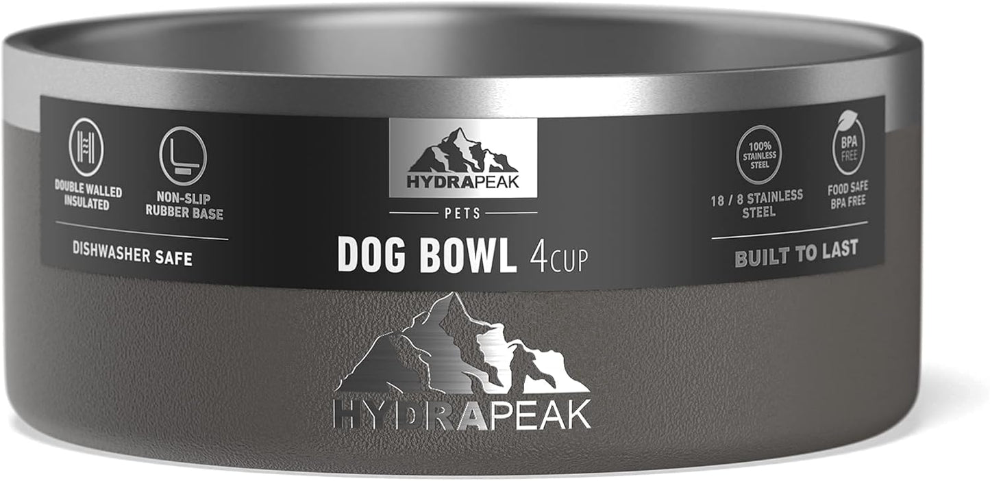 Hydrapeak Dog Bowl; Non Slip Stainless Steel; Water and Food Dish; Large Sized and Small Dogs; 32oz 64oz; Multiple Sizes; 4 Cup | Graphite - Pet Explorer
