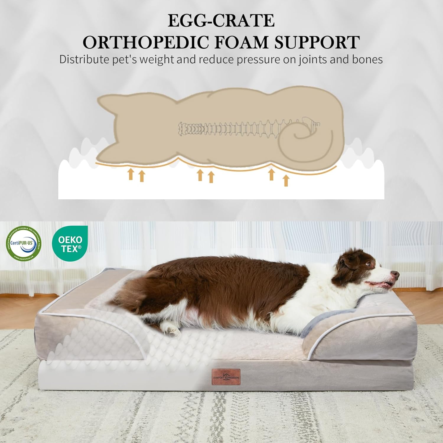 Comfort Expression Large Dog Beds Waterproof Orthopedic Foam Dog Sofa Beds Comfy Pet Bed with Washable Removable Cover & Non-Slip Bottom(Large,Beige) - Pet Explorer