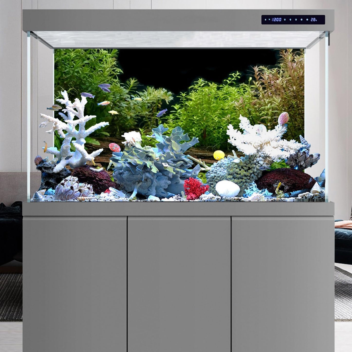 AWERT Aquarium Background River Bed & Lake Aquatic Plant Fish Tank Background Vinyl 24x12 inches - Pet Explorer