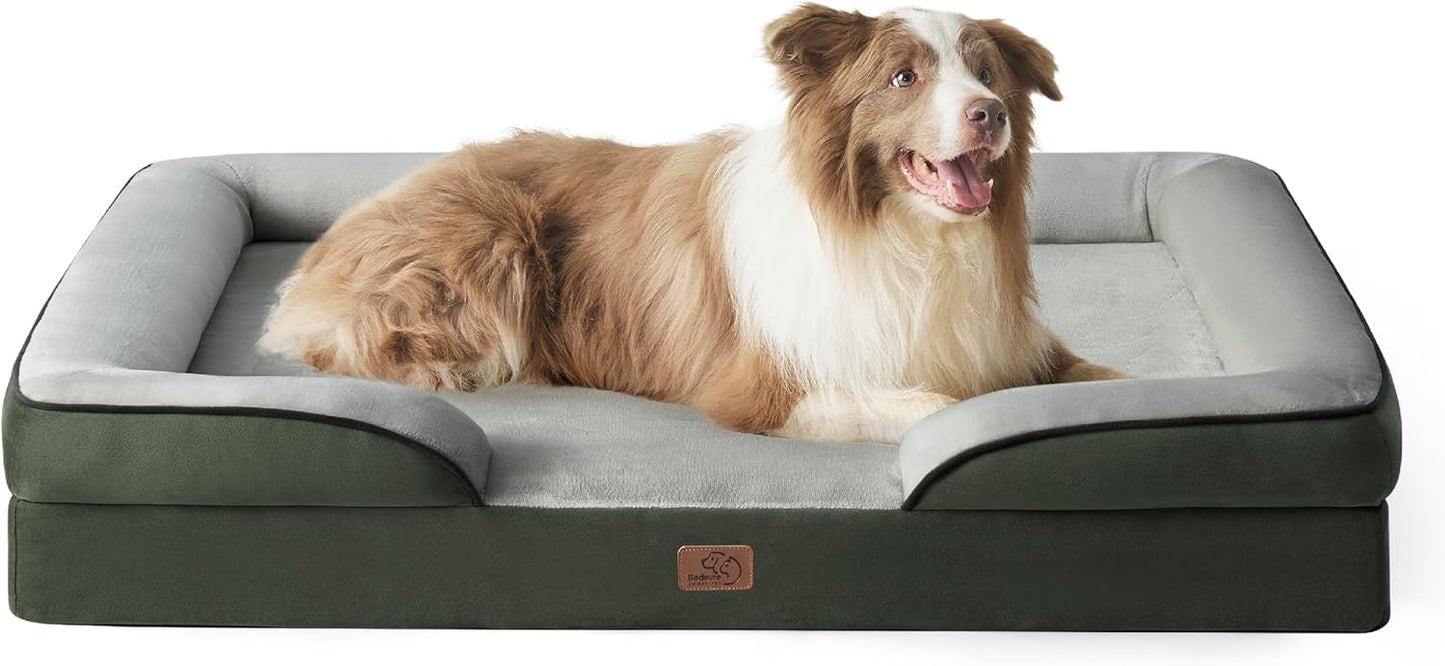 Bedsure L Plus Orthopedic Dog Bed for Large Dogs - Waterproof Dog Cat Bed, L Plus Big Comfort Dogs Couch Sofa with Washable Removable Cover, Pet Bed with Nonskid Bottom, Boreal Canopy Green, 38" - Pet Explorer