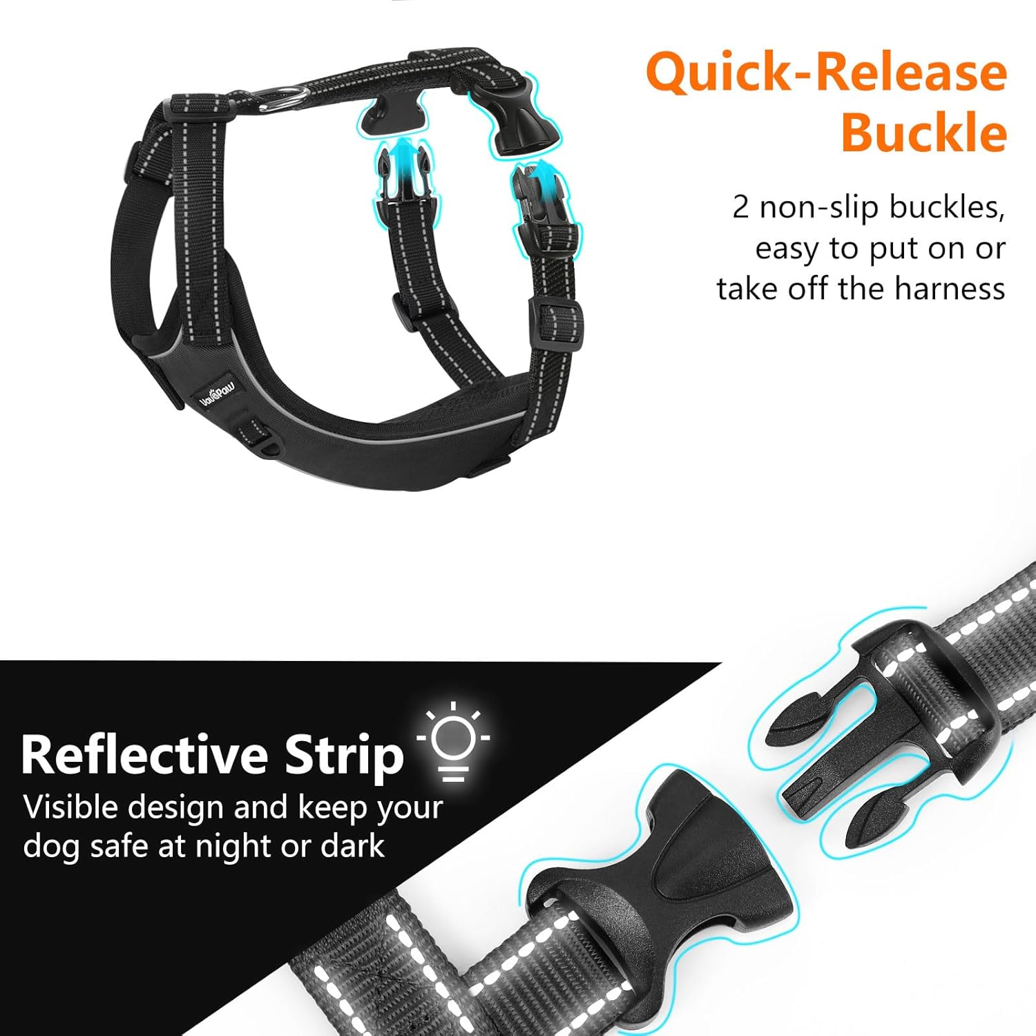 Dog Seat Belt Harness for Car, Dog Car Harness Adjustable Mesh Breathable & Dogs Seatbelt Safety Tether with Elastic Bungee for Small Medium Large Pets(Carbon Black, L) - Pet Explorer