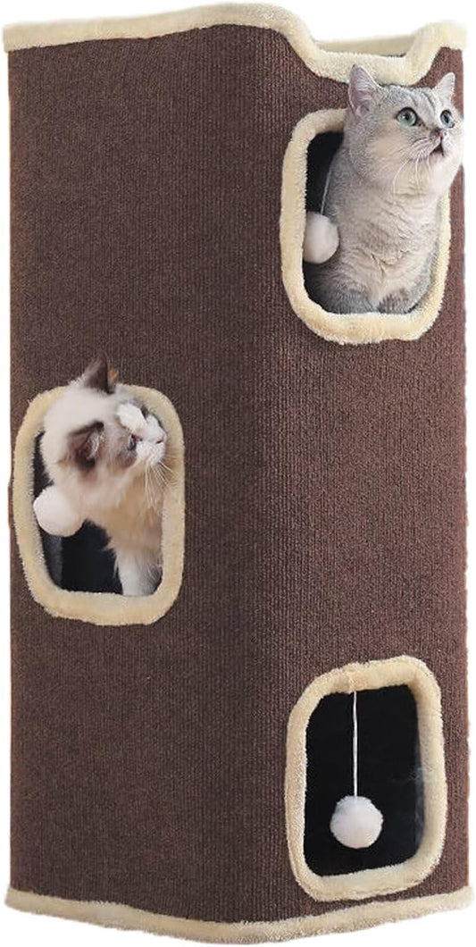 Empet Cat House for Indoor Cats Beds, Multi-Level Cat Condo, Foldable Cat Cave Coffee, 3L - Pet Explorer