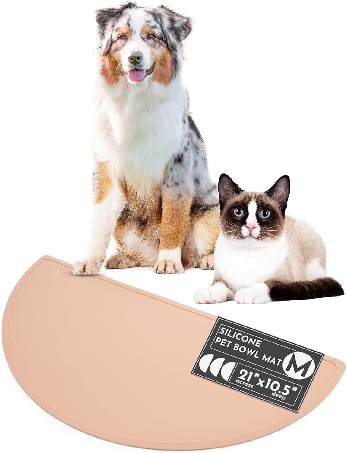 Waterproof Silicone Pet Food Mat - Non-Slip, Spill-Proof Feeding Mats for Floors, Raised Edge Design, Easy-to-Clean Rubber Mat for Dog & Cat Bowls, 21" Across x 10.5" Deep, Medium-Blush - Pet Explorer