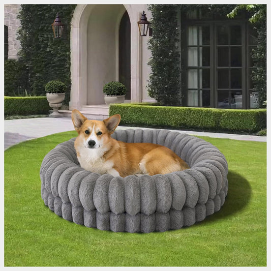 BALANCE Luxury Donut Dog Bed, 30 Inches Round Dog Bed Medium Size Dogs Washable, Orthopedic Calming Dogs Bed for Pets with Anti-Slip Bottom, Gray - Pet Explorer