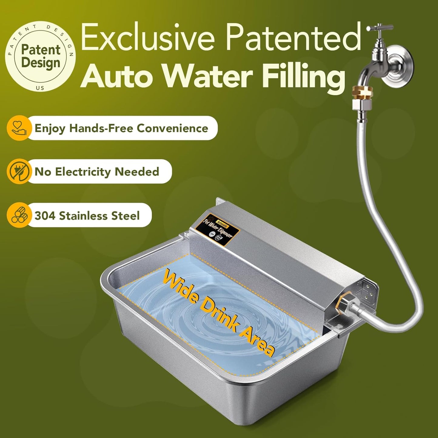 Automatic Water Dispenser for Dogs 2 Gallons, 304 Stainless Steel Dog Water Bowl Dispenser for Farm Chicken Pets Indoor&Outdoor Dog Waterer Feeder Fit 3/4'' GHT Faucet Auto Filling Wide Drinking Area - Pet Explorer
