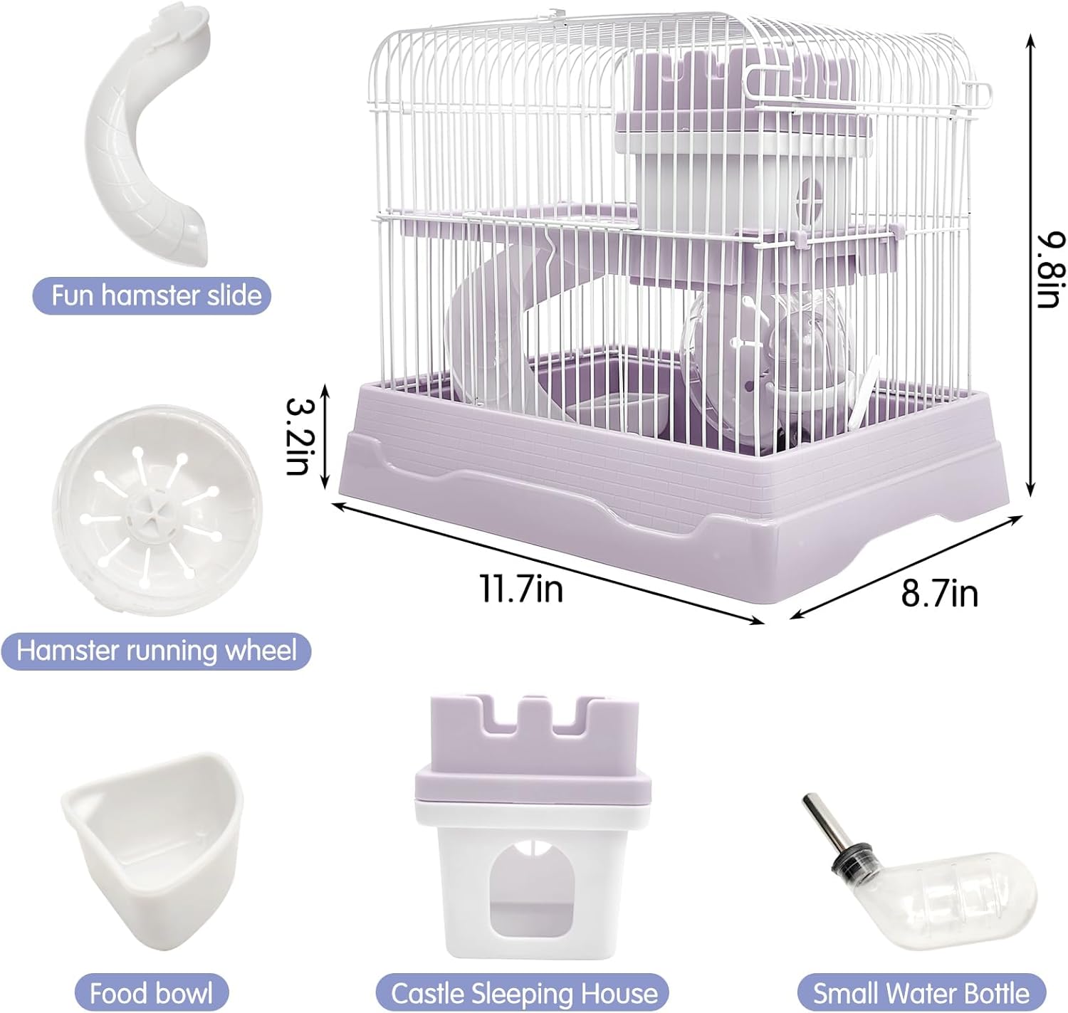 PINVNBY 2-Tier Dwarf Hamster Cage, Hamster Travel Cage Portable Mouse Cage with Running Exercise Wheels, Water Bottle and Food Dish for Hamster Mouse Rat 11.7 * 8.7 * 9.38 in (Blue) - Pet Explorer
