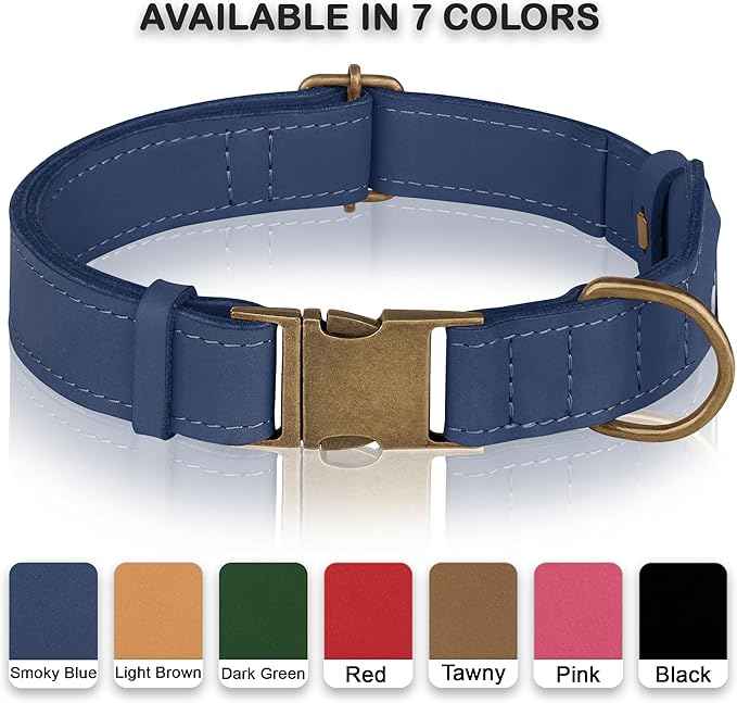 AirTag Dog Collar - Genuine Leather Dog Collar with Apple AirTag Holder and Metal Buckle - Smart GPS Tracking Pet Collars (Smoky Blue, L, 17"-21" Neck Fit)