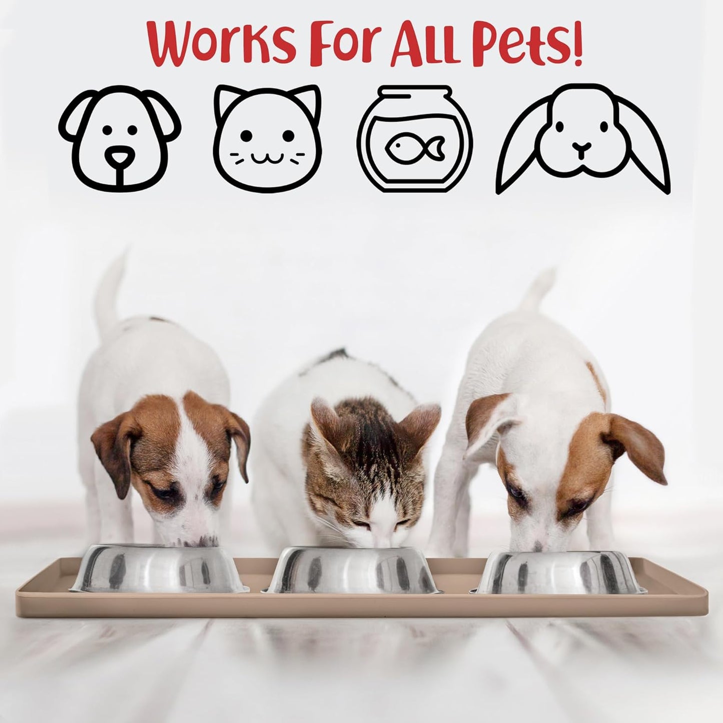 DogBuddy Dog Food Mat – Waterproof Dog Bowl Mat for Food and Water, Silicone Pet Feeding Mats for Floors, Non-Slip Placemat with High Edges for Dogs Bowls, Puppy Essentials (Small: 19"x12", Taupe) - Pet Explorer