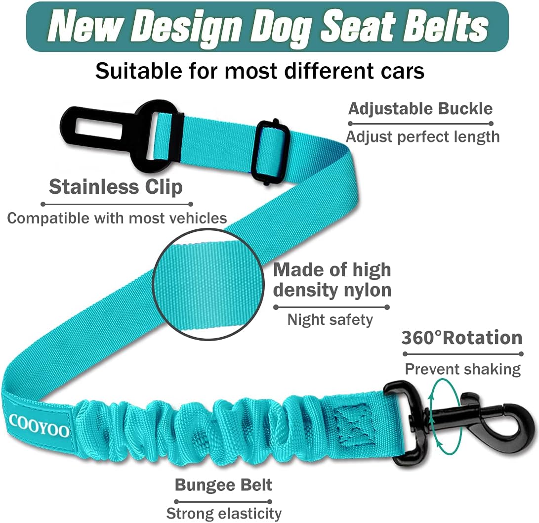 COOYOO Dog Seat Belt,3 Piece Set Retractable Dog Car Harness Adjustable for Vehicle Nylon Pet Safety Heavy Duty & Elastic - Pet Explorer