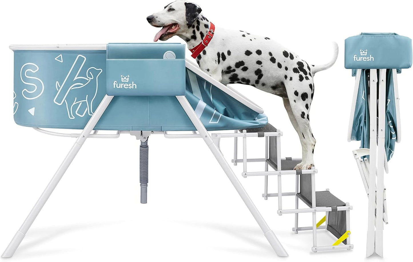 Big Dipper Dog Bath Tub with Stairs, Elevated Portable Foldable Wash Station with Steps for Bathing, Shower and Grooming, Indoor, Outdoor, for Medium to Large Size Dogs - Pet Explorer