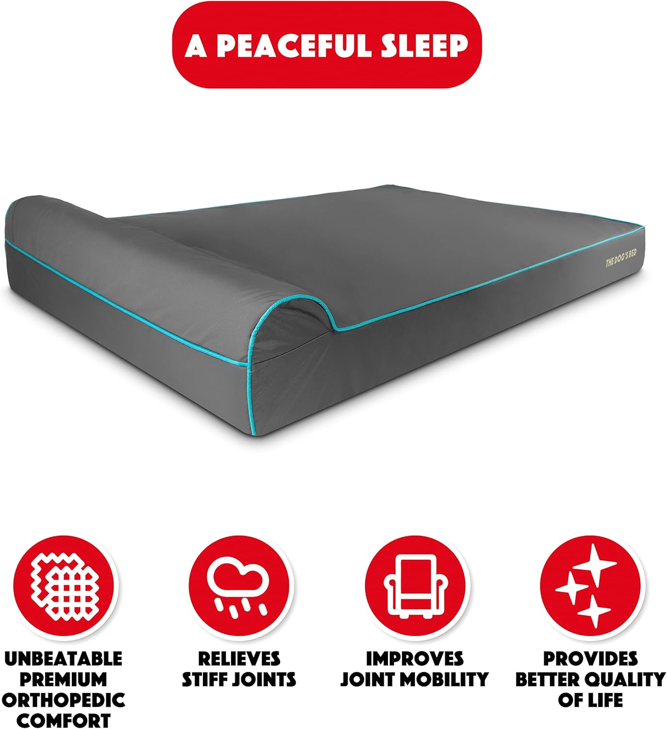 The Dog’s Bed Orthopedic Headrest Dog Bed XXXL Grey/Blue 64x44, Memory Foam, Pain Relief for Arthritis, Hip & Elbow Dysplasia, Post Surgery, Lameness, Veterinary Approved, Waterproof Washable Cover - Pet Explorer
