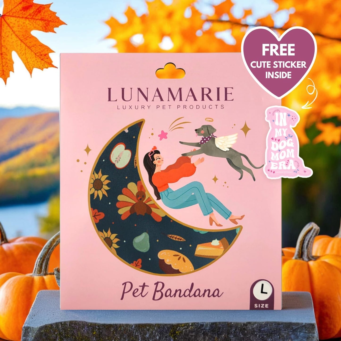 LunaMarie - Luxury Pet Birthday Bandanas -Premium & Silky Poly Fabric | 100% Handmade | Custom Shape Dual Layered (Thanksgiving, Large)