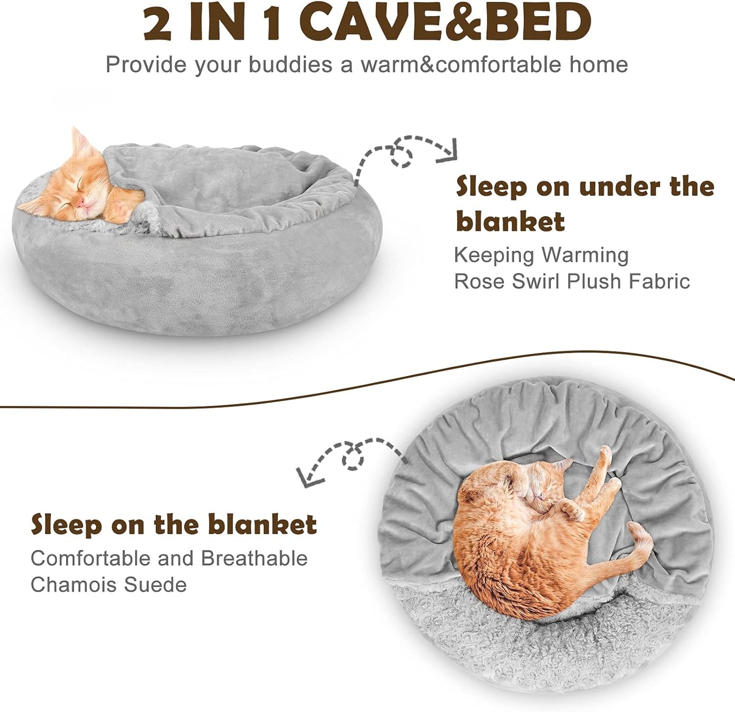 JOEJOY Dog Beds for Small Medium Dogs, Cozy Cuddler Luxury Puppy Pet Bed with Blanket Attached, Donut Round Calming Anti-Anxiety Dog Burrow Cave Bed - Anti-Slip Bottom and Machine Washable 26 inch - Pet Explorer