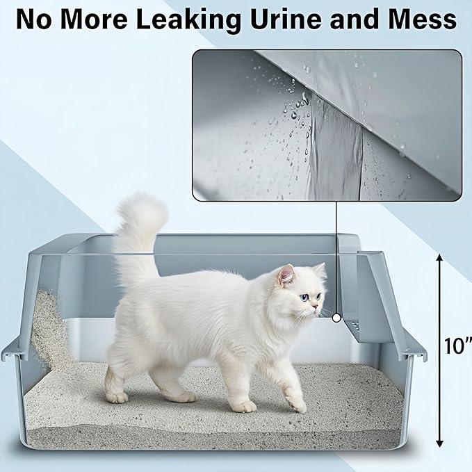 Stainless Steel Cat Litter Box with Lid, XL Metal Litter Box, Extra Large Litterbox for Big Cats, High Sided | Easy Cleaning | Odor-Free Includes Scoop and Mat