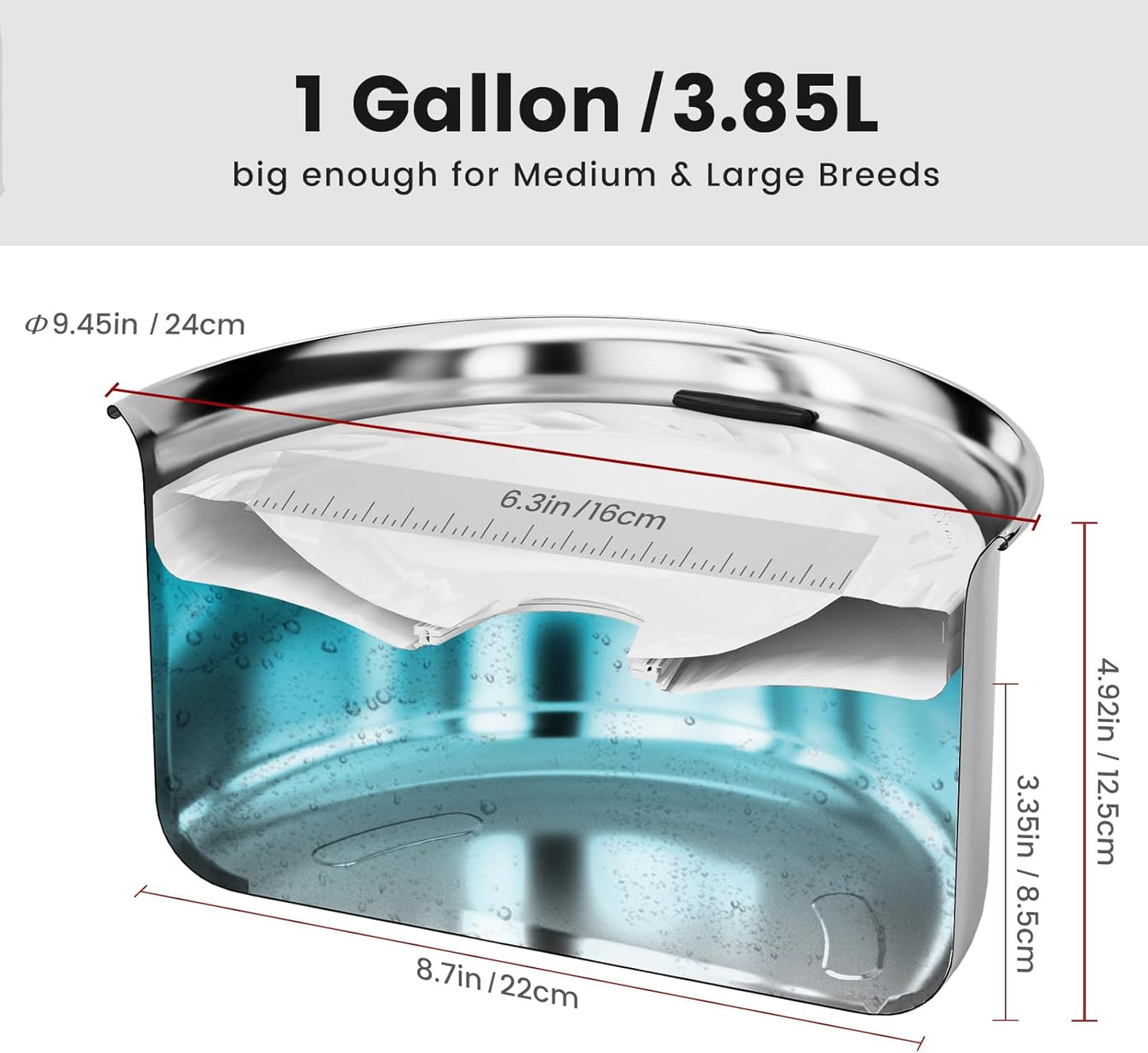 Gardner Pet Dog Bowls 1 Gallon (3.85L) Stainless Steel No Spill Dog Water Bowl, Slow Water Feeder Metal Bowls, Spill Proof Water Dispenser for Large Dogs, Promotes Healthy Hydration - Pet Explorer