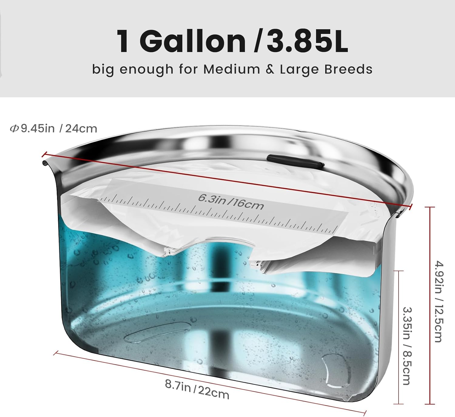 Gardner Pet Dog Bowls 1 Gallon (3.85L) Stainless Steel No Spill Dog Water Bowl, Slow Water Feeder Metal Bowls, Spill Proof Water Dispenser for Large Dogs, Promotes Healthy Hydration - Pet Explorer