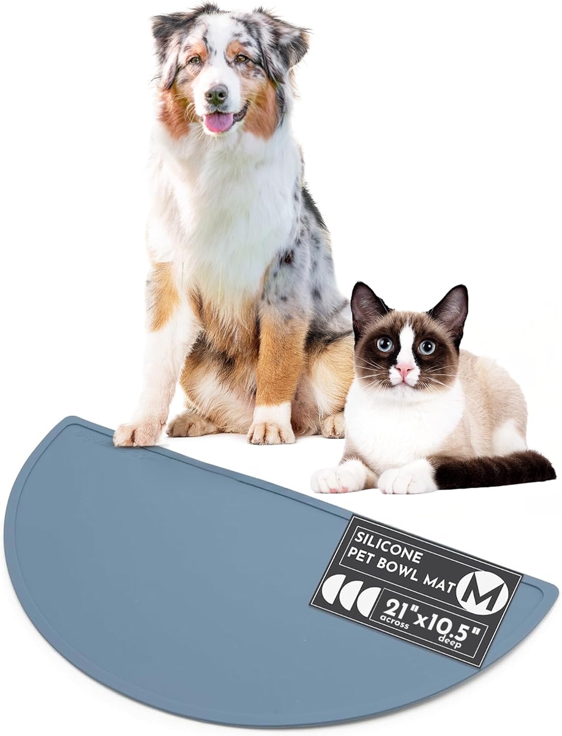Waterproof Silicone Pet Food Mat - Non-Slip, Spill-Proof Feeding Mats for Floors, Raised Edge Design, Easy-to-Clean Mat for Dog & Cat Bowls, 21" Across x 10.5" Deep, Medium-Ocean Blue - Pet Explorer