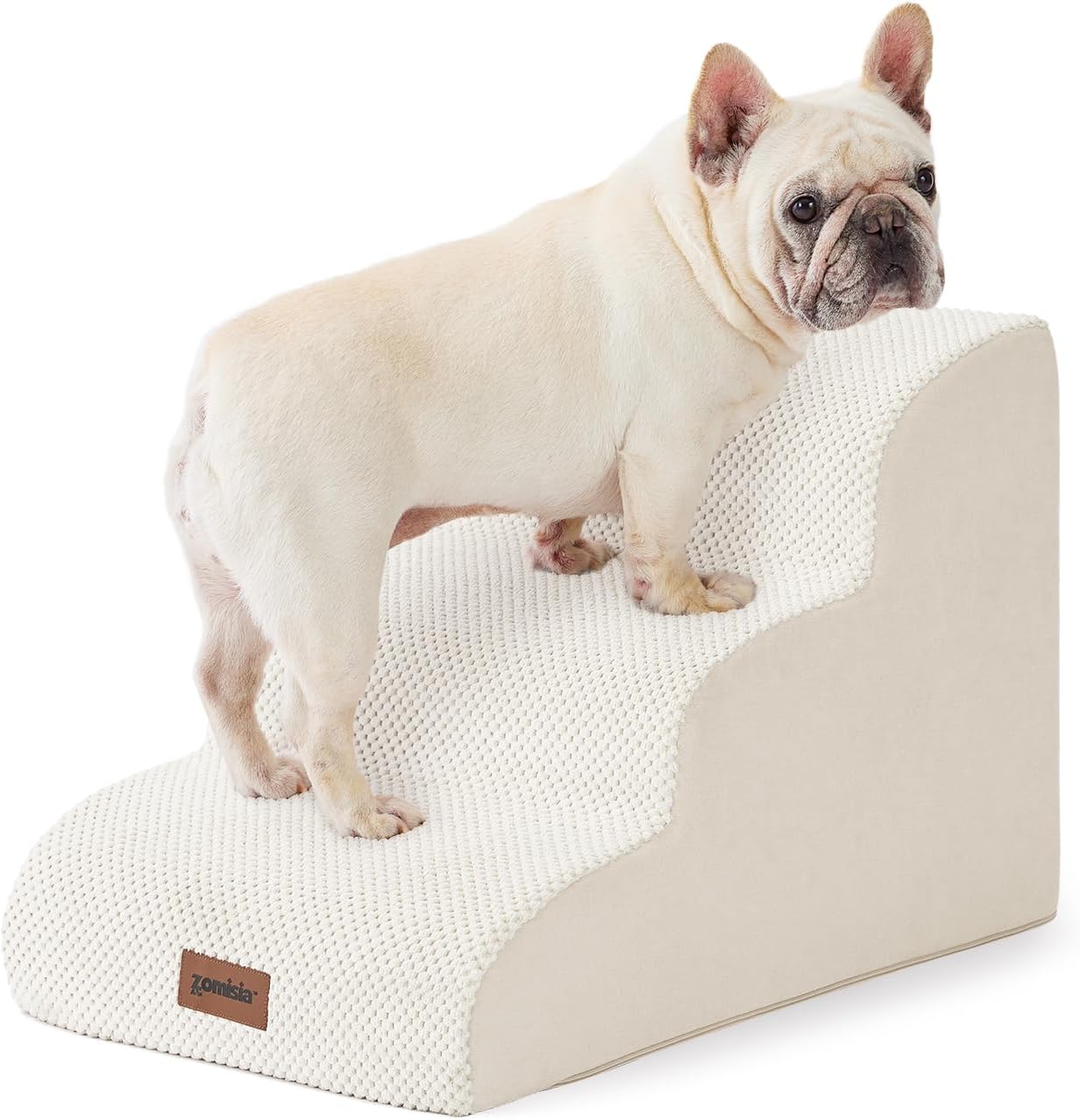 Dog Stairs for Small Dogs - Pet Stairs for Couch and Bed, 35D Foam Dog Steps Ramp with Non-Slip Bottom Beige, 3 Steps - Pet Explorer