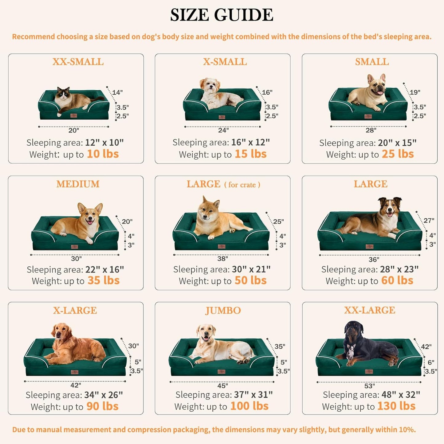 Comfort Expression Small Dog Beds Waterproof Orthopedic Foam Dog Sofa Beds for Small Dogs Comfy Pet Bed with Washable Removable Cover & Non-Slip Bottom(X-Small,Emerald) - Pet Explorer