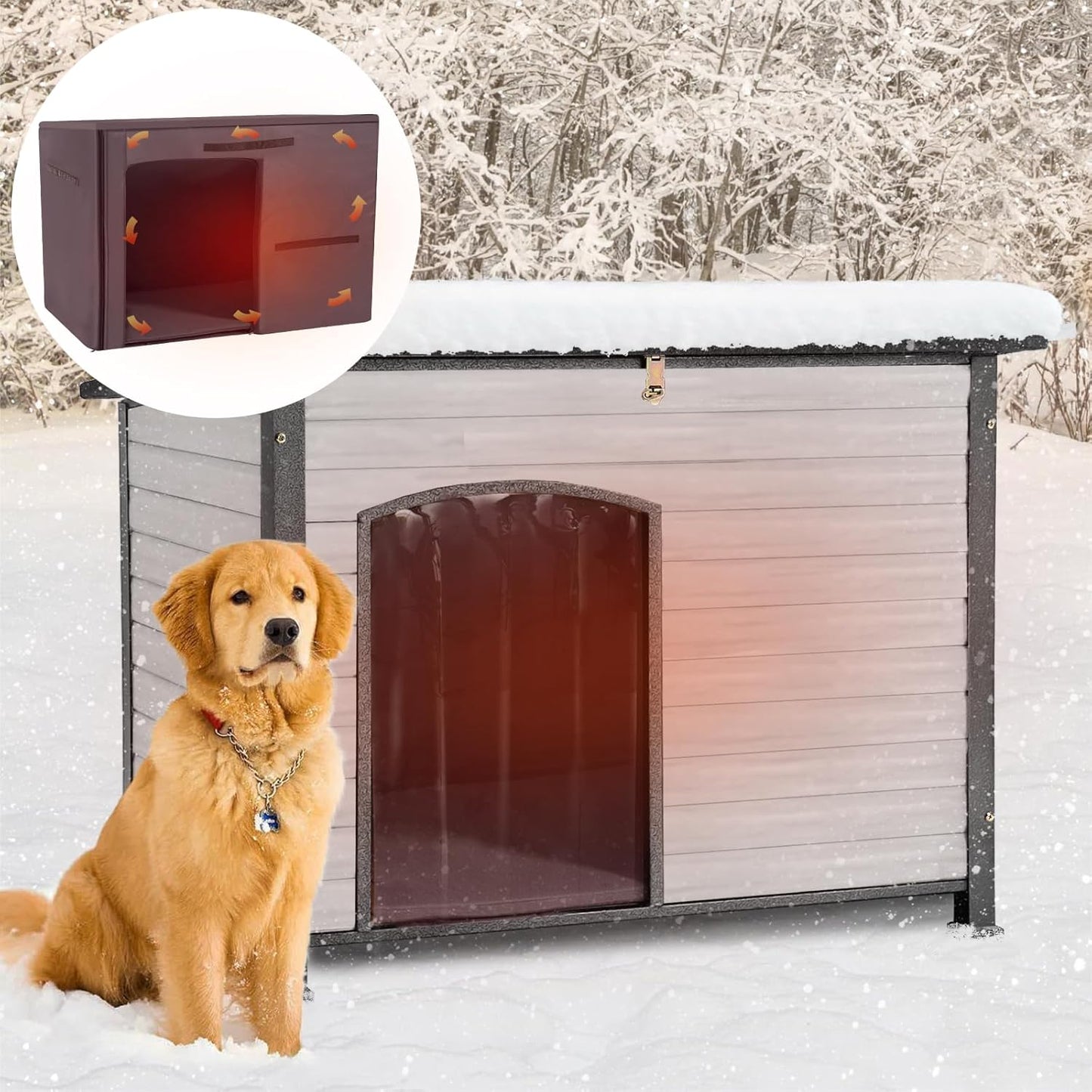 Aivituvin Dog House Outdoor with Insulated Liner, Weatherproof Dog House for Winter, Suitable for Small & Medium & Large Dogs with Unique All-Around Iron Frame(Off-White) - Pet Explorer
