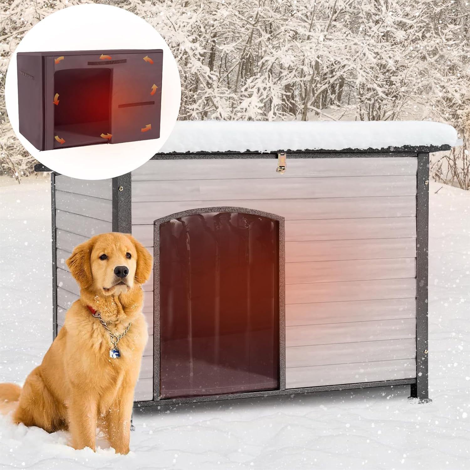Aivituvin Dog House Outdoor with Insulated Liner, Weatherproof Dog House for Winter, Suitable for Small & Medium & Large Dogs with Unique All-Around Iron Frame(Off-White) - Pet Explorer