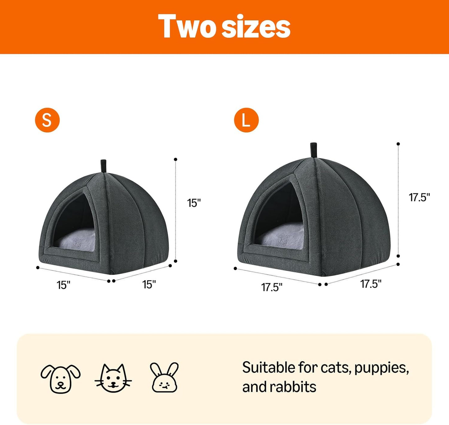 Amazon Basics Cat Cave Bed, 2-in-1 Foldable House for Indoor Cats, with Washable Cushion and Non-Slip Base, 15 x 15 Inches, Small - Pet Explorer