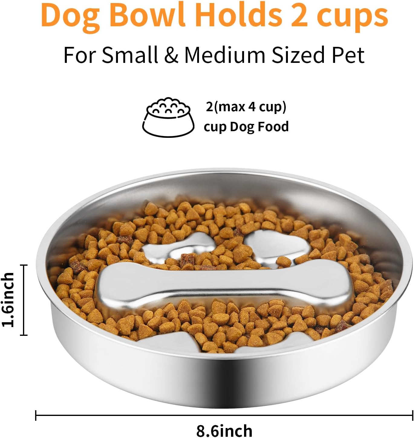 Slow Feeder Dog Bowl - 2 Cups Stainless Steel Dog Slow Feeder Food Bowl, Metal Non-Slip Lick Plate,Puppy or Cat Food Holder,Pet Supplies,Puzzle Maze Dish for Small & Medium Sized Breeds - Pet Explorer