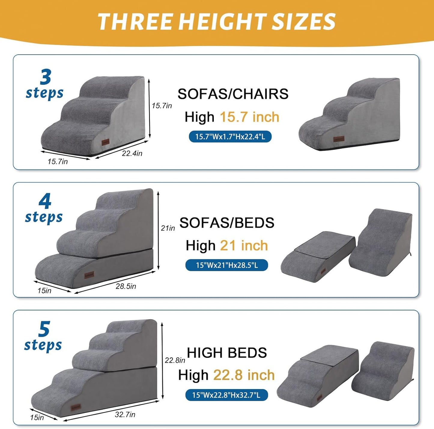Dog Stairs and Ramp for High Bed, 5-Step Dog Steps for Small Dogs and Cats,Non-Slip Pet Stairs Suitable High Bed Climbing - Pet Explorer