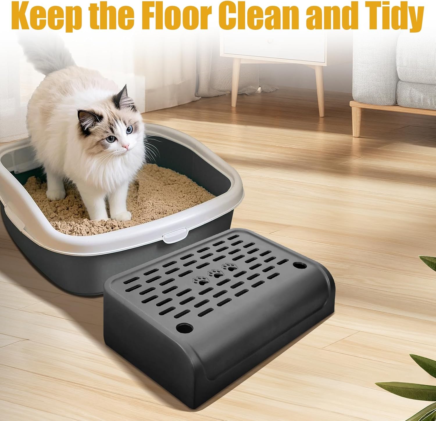 Cat Ramp for Litter Box Step, Stainless Steel Automatic Litter Box Ramp Cat Steps Mat with Filter Function, Double Layered Self Cleaning Cat Stairs with Storage Space for Litter Catcher (Black) - Pet Explorer