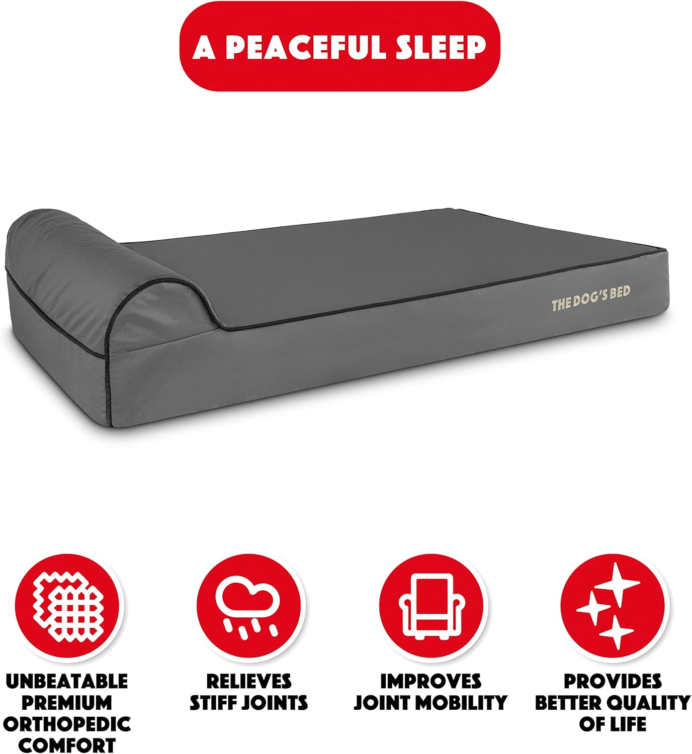 The Dog’s Bed Orthopedic Headrest Dog Bed XL Grey/Black 46x28, Memory Foam, Pain Relief for Arthritis, Hip & Elbow Dysplasia, Post Surgery, Lameness, Veterinary Approved, Waterproof Washable Cover - Pet Explorer